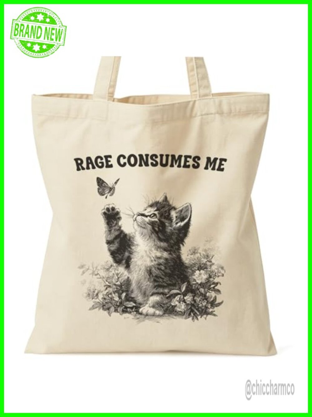 Canvas Tote Bag Cat Lover Women Shopping Travel Inner Zip Pocket
